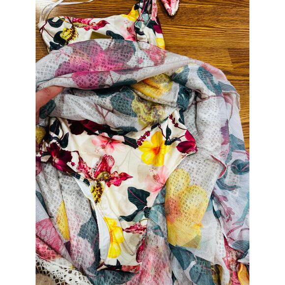 PatBO Hibiscus Neutral floral-print one-shoulder Sundress NWT SZ 4 - Picture 10 of 14